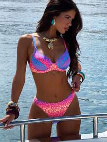 Swim Vcay 两件套性感豹纹聚拢加垫比基尼套装，女士夏季沙滩装 - 彩色 - 查看 1