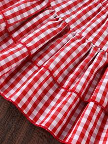 Genkimix Kids Setelan Motif Cherry untuk Anak Perempuan, Atasan Lengan Pendek Putih dan Rok Ruffle Kotak-kotak Merah, Musim Panas, Pakaian Serasi untuk Liburan Keluarga Anak-anak, Setelan Pakaian Manis 2 Potong - Merah - View 8