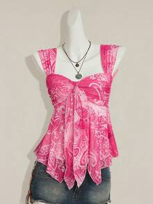 SHEIN ICON 女士性感Y2K露背系带水钻镂空黑色短款上衣 - 粉色 - 查看 3