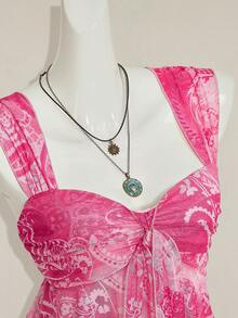 SHEIN ICON 女士性感Y2K露背系带水钻镂空黑色短款上衣 - 粉色 - 查看 8