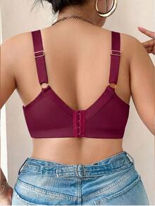 SHEIN 1pc Plus Size Underwire Bra - Burgundy - View 2