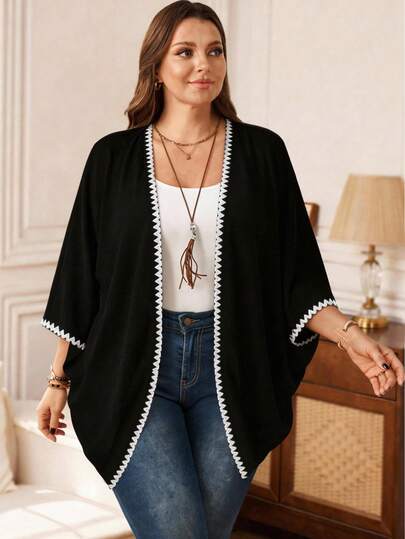 EMERY ROSE Áo khoác cardigan nữ cỡ lớn phối nhiều mảnh, kiểu dáng thường ngày, đa năng, thích hợp mặc hàng ngày.