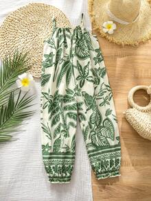 SHEIN 年轻女孩热带印花无袖休闲度假连衣裙 - 彩色 - 查看 5