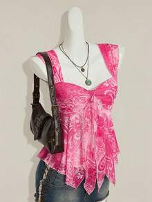 SHEIN ICON 女士性感Y2K露背系带水钻镂空黑色短款上衣 - 粉色 - 查看 6
