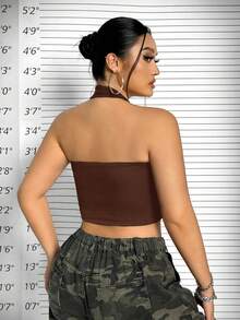 SHEIN ICON Áo quây cổ chéo lưng thấp cỡ lớn - màu nâu - Xem 6