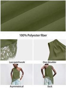 Maija Blusa casual sin mangas de color negro sólido con diseño de hombro asimétrico y pliegues para mujer, primavera/verano 2026 y principios de otoño - Verde militar - Ver 6