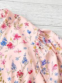 Linhara Áo kiểu dáng thanh lịch, cổ chữ V, tay lửng 3/4, cỡ nhỏ, họa tiết hoa nhí, size lớn. - Bụi hồng - Xem 4