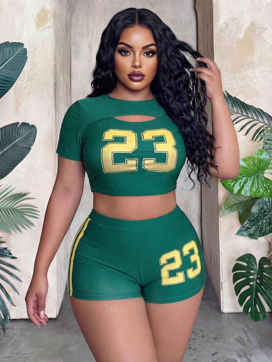 Slaydiva 2026新款加大码CURVE字母印花露背比基尼，时尚沙滩泳装，欧美跨境设计 - 綠色 - 查看 1