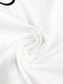 GlowEve CURVE Plus Size 2-Piece Set: Contrast Color Short Sleeve T-Shirt With Contrast Trim And Button Detail, Paired With Elegant Straight Leg Slim Fit Pants - Black and White - View 3