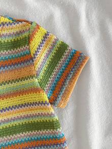 SHEIN Vintaside Kids 2件套男婴波西米亚几何图案立领纽扣T恤和松紧腰短裤休闲套装，夏季 - 彩色 - 查看 7