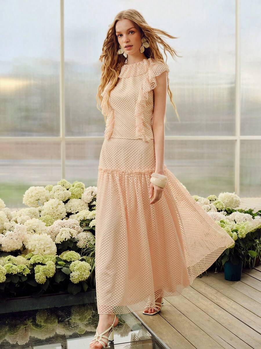 MOTF PREMIUM WOMEN'S FRILL TRIM A-LINE SKIRT - Apricot - View 1