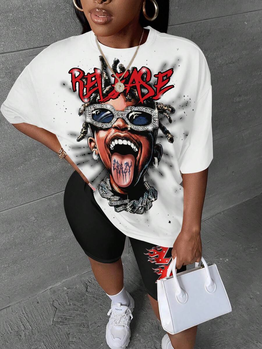 SHEIN Slayr 2pcs/Set Casual Crop Top And Leggings, Suitable For Summer, Y2K, Music Festivals, Plus Size - Multicolor - View 1