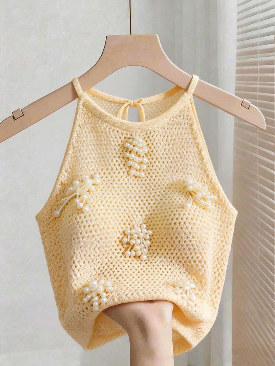 SHEIN 新款欧美时尚混色别致百搭针织毛衣上衣 - 杏色 - 查看 1