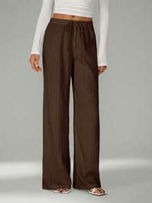 SHEIN Tall Pantalones con cintura con cordón en tela arrugada - Marrón Chocolate - Ver 11