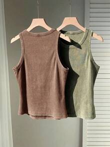 Comfortcana Bộ áo hai dây dệt kim liền mạch hai tông màu rách rưới dành cho nữ, mùa hè. - Nhiều màu - Xem 2
