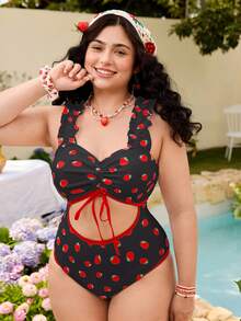 Swim Mod Traje de baño sexy de bikini con estampado aleatorio y espalda descubierta para mujer de talla grande - Multicolor - Ver 4