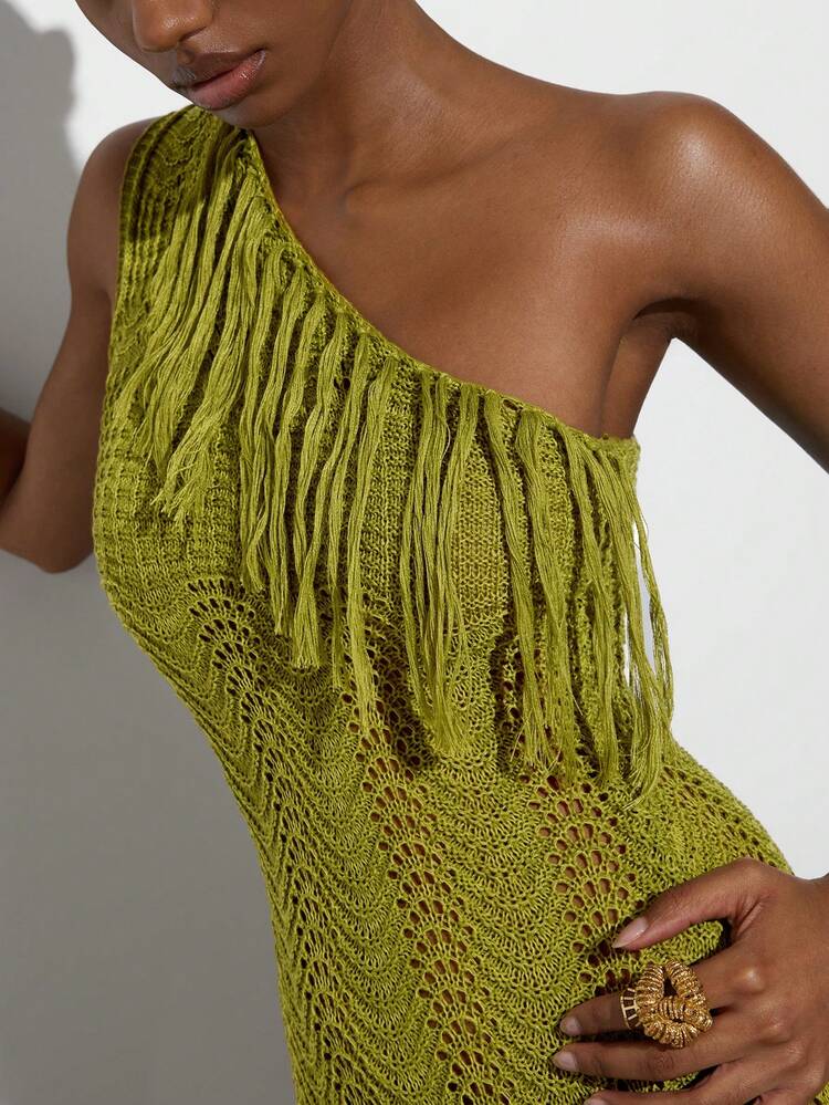 SHEIN Maija Women's Fringe Shoulder High Slit Sweater Dress, Summer Dresses, Summer Clothes, Summer Outfits, Spring Outfit , Spring Dress Women , Festival Dresses , Elegant Party Dresses, Beach Dresses , Beach Outfit For Women ,Beach , Casual Dresses For Women , Casual Women's Dresses, Holiday Outfits For Women, Vacation Outfits For Women, Holiday