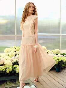 MOTF PREMIUM WOMEN'S FRILL TRIM A-LINE SKIRT - Apricot - View 3