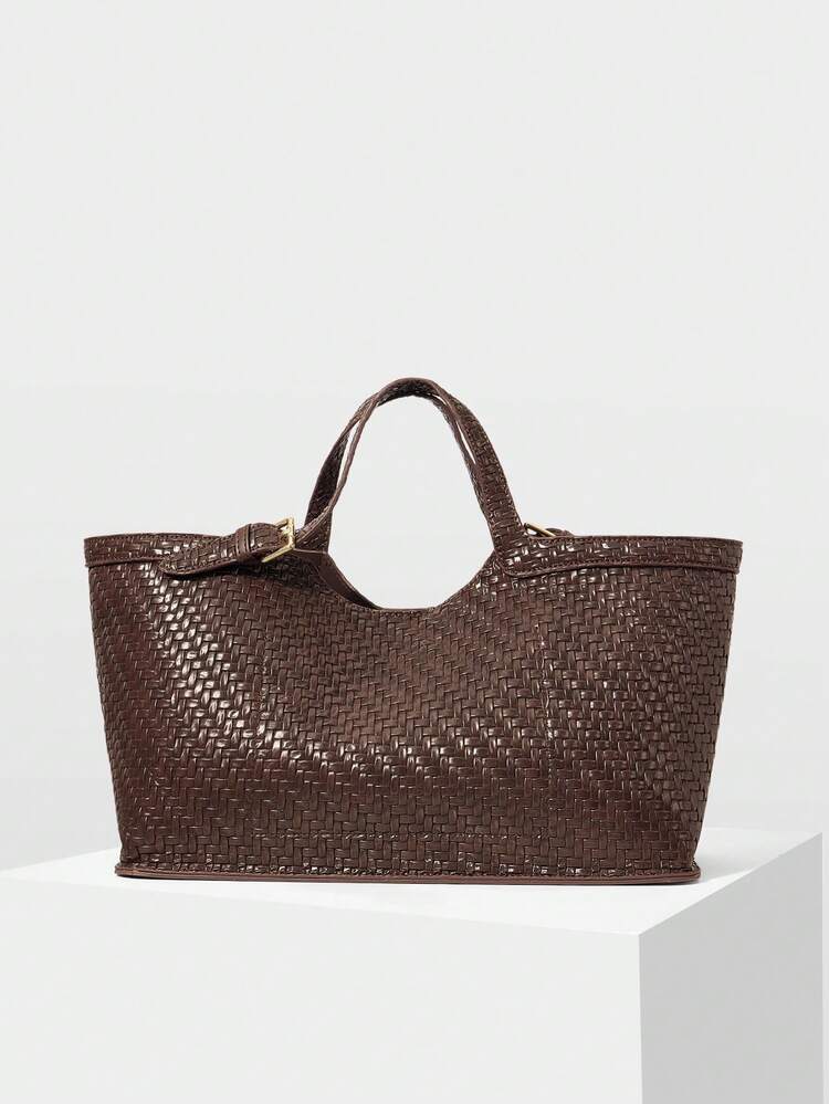 WOMEN'S BROWN TOTE BAG, EXQUISITE AND SIMPLE HANDBAG, VACATION WOVEN PU LARGE-CAPACITY HANDBAG, OLD MONEY STYLE, VACATION STYLE, VINTAGE STYLE, SUITABLE FOR WOMEN, MOTHERS, COMMUTE, VACATION, DAILY, SHOPPING, SUITABLE FOR VACATION, TRAVEL