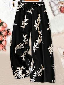 SHEIN CURVE+ Celana Kasual Wanita Ukuran Besar Bermotif, Cocok untuk Semua Musim Gugur - Hitam dan Putih - View 7