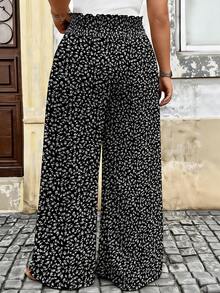 EMERY ROSE Plus Size Women Elastic Waist Ditsy Floral Loose Wide Leg Pants, Versatile - Multicolor - View 2