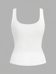 SHEIN CURVE+ 2pcs Plus Size Women Casual Crew Neck Ruched Waist Fitted Tank Top Set, Versatile For Daily Wear - White - View 6