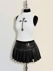 SHEIN ICON 女士修身休闲交叉透视高领背心 - 白色 - 查看 6
