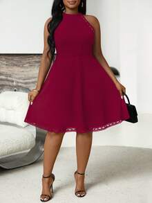 Villa Velisse Robe élégante à patchwork ajouré pour femmes grandes tailles - Rouge foncé - Voir 3