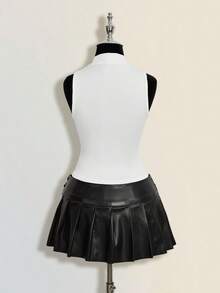 SHEIN ICON 女士修身休闲交叉透视高领背心 - 白色 - 查看 2