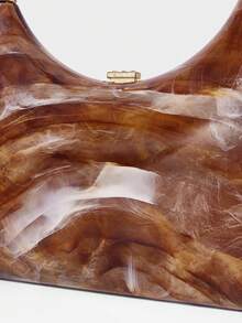 MOTF 大理石纹亚克力新月形手提包宴会链盒腋下手拿包 - 棕色 - 查看 6