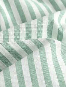 Bộ đồ bé gái mặc thường ngày, thời trang, ôm dáng, thoải mái, chất liệu cotton dệt kẻ sọc, áo hai dây phối bèo nhún và quần ống rộng. - màu xanh lá - Xem 7