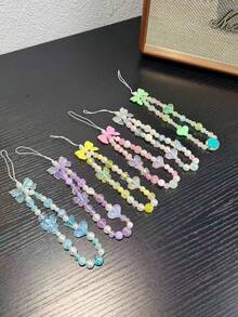 1 pieza, Funda de teléfono portátil con cadena estilo Ins, cadena de cuentas colgante, cuerda de muñeca colgante, diseño antiperidida con lazo y corazón para niñas - Multicolor - Ver 12