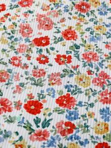 SHEIN Set de 3 piezas de mono de punto con estampado floral y de lunares para bebés niñas, cómodo y versátil, ideal para uso diario, vacaciones y playa, primavera/verano - Multicolor - Ver 5