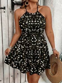 SHEIN Clasi Plus Size Women's Summer Floral Elegant Dress - Black - View 4