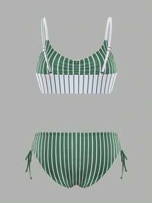 Swim Vcay Women's Vacation Beach Colorblock Striped Swimwear Set - Green - View 2