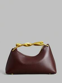 Ontre Women's Stylish Minimalist Asymmetrical Design Brown Handbag With Exquisite Hardware Handle, Suitable For Commuting, Dating   Old Money Style - Dark coffee - View 4