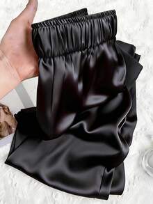 GlowEve CURVE Pantalones casuales de talla grande para mujer de unicolor con cintura elástica y cintura con lazo - Negro - Ver 2