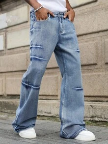 Manfinity EMRG Quần jean denim ống loe thời trang dành cho nam giới có túi - Màu xanh lam - Xem 6