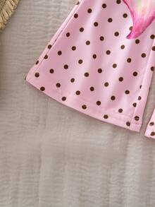 SHEIN 女婴波点碎花印花吊带上衣和喇叭裤套装 - 粉色 - 查看 5