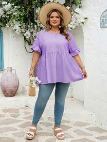 SHEIN CURVE+ Curve 加大码 US22 音乐节、海滨度假、波西米亚风 CURVE PLUS / / 女士格纹印花衬衫，适合春夏波西米亚风度假，休闲娃娃风衬衫 - 紫色 - 查看 8