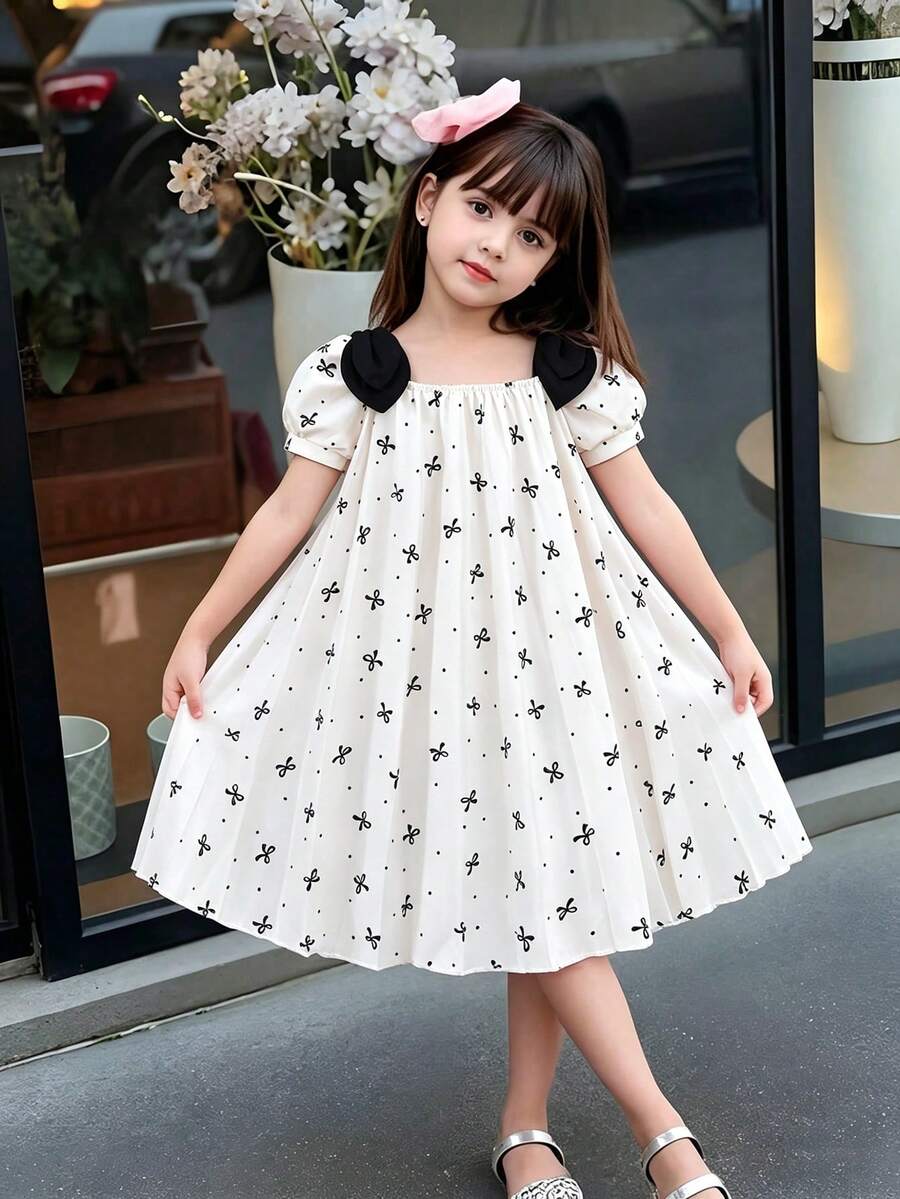 Elladie kids Đầm công chúa dễ thương, ngọt ngào và tinh nghịch màu đen chấm bi, nhẹ, thoáng khí, tay áo cánh hoa rộng rãi, thích hợp cho bé gái dự tiệc/sinh nhật/biểu diễn/sàn diễn thời trang. - trắng - Xem 1