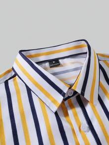 Manfinity Bizformal 男士休闲商务通勤撞色条纹印花长袖衬衫，春秋季 - 彩色 - 查看 5