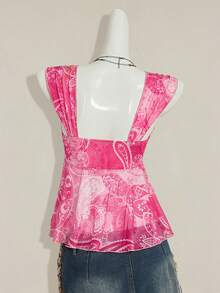 SHEIN ICON 女士性感Y2K露背系带水钻镂空黑色短款上衣 - 粉色 - 查看 2