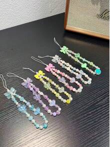 1 pieza, Funda de teléfono portátil con cadena estilo Ins, cadena de cuentas colgante, cuerda de muñeca colgante, diseño antiperidida con lazo y corazón para niñas - Multicolor - Ver 7