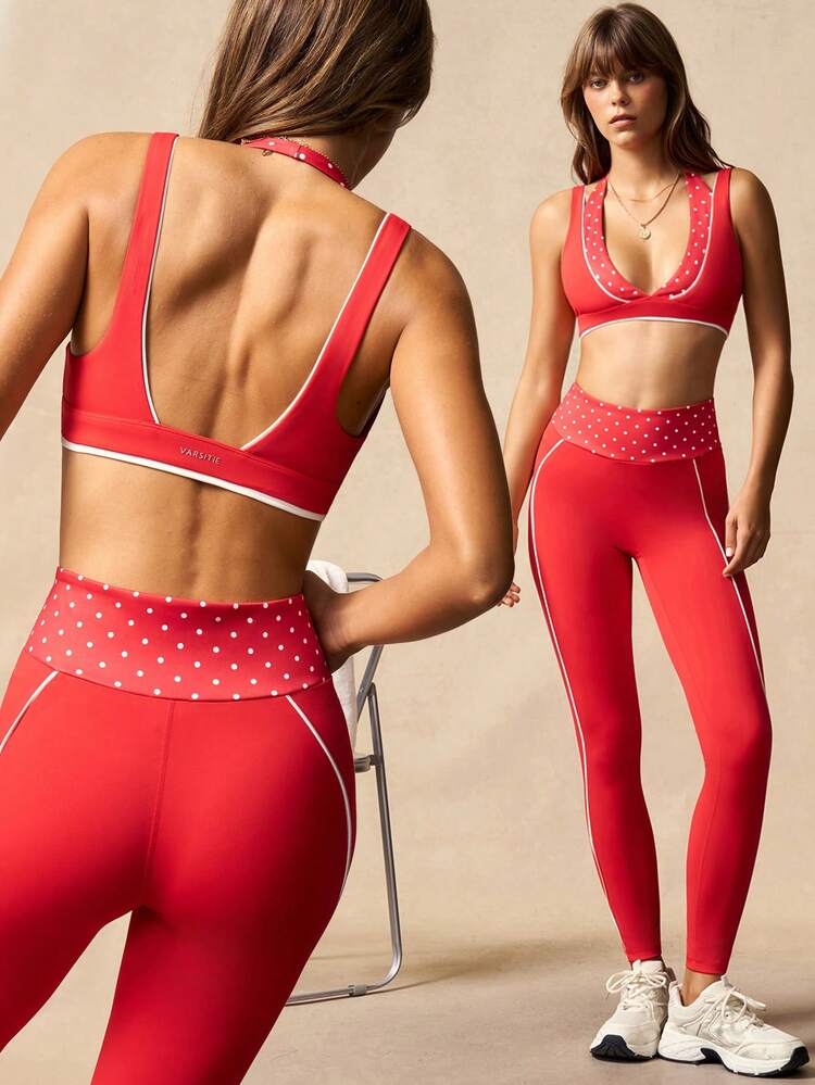 VARSIVA Conjunto deportivo de sujetador y mallas con estampado de lunares para mujer - Multicolor - Añade 10