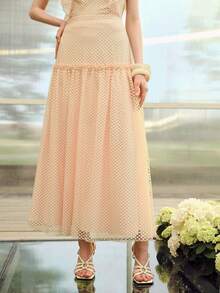 MOTF PREMIUM WOMEN'S FRILL TRIM A-LINE SKIRT - Apricot - View 4