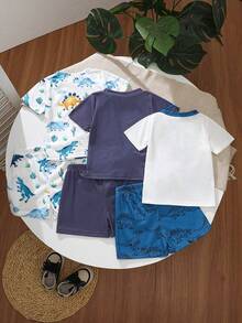 SHEIN Playful Pals Bộ 6 quần short tay ngắn in hình Vua Sư Tử dễ thương, phối màu bất đối xứng, phù hợp cho bé trai và bé gái mặc vào mùa hè, 3 màu sắc khác nhau cho nhiều lựa chọn hơn, thời trang và đáng yêu. - Nhiều màu - Xem 2
