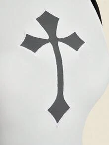 SHEIN ICON 女士修身休闲交叉透视高领背心 - 白色 - 查看 9