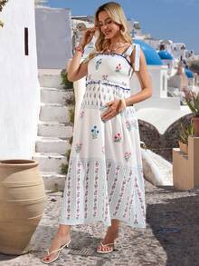 SHEIN 花卉图案优雅吊带哺乳连衣裙 - 彩色 - 查看 7