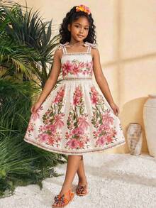 Travachic KIDS 少女碎花打结休闲吊带裙 - 彩色 - 查看 6